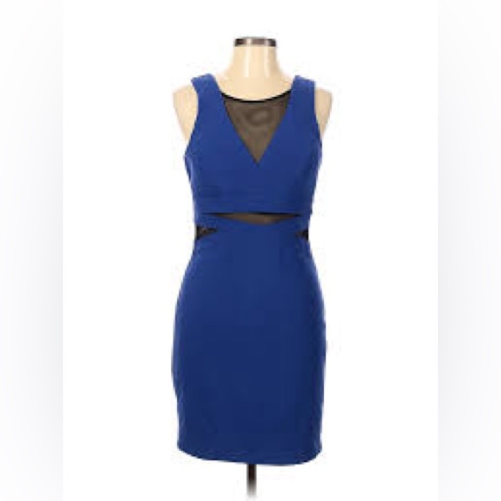 Deb blue body-con dress with black mesh cut outs